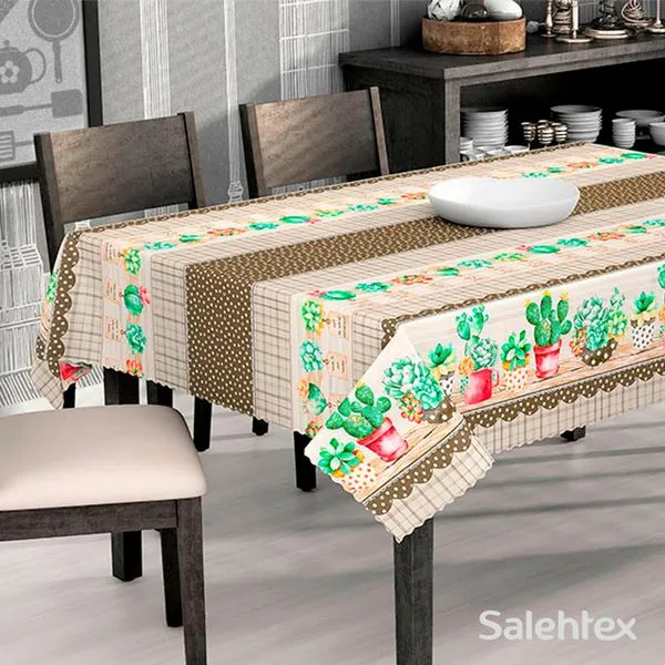 Toalha Mesa Pvc Térmica Quadrada Cactos 138x138cm - Salehtex