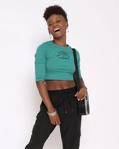 Blusa Cropped Feminina Canelada Manga 3/4 Verde GG