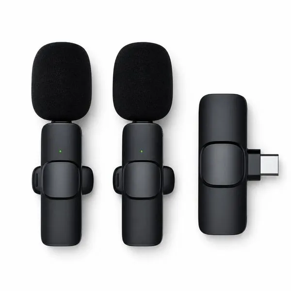 Microfone de Lapela sem Fio Tipo C Duplo Captação Total de Voz Estável Kit com 2 Unidades MDM Microfone de Lapela sem Fio Tipo C Duplo Captação de Áudio Estável para Celular MDM