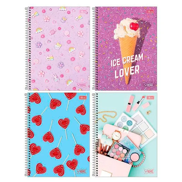 Caderno Universitário Capa Dura Vibe Feminino Sortido 16 Matérias 256 Folhas 395293 - Tilibra