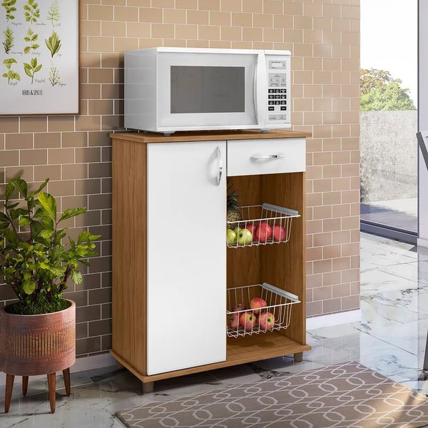 Balcão de Cozinha 67,3 cm 1 Porta 1 Gaveta Com Tampo Notável Belize | Freijo/Branco (S/V)