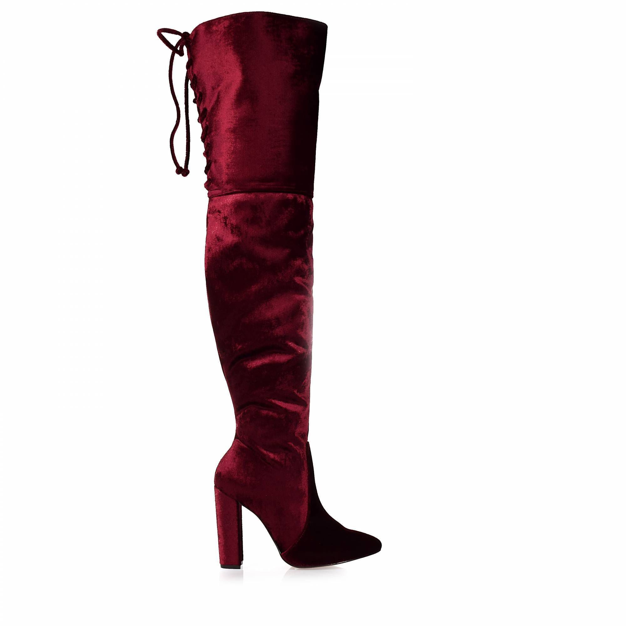 Bota Salto Alto Veludo Vinho