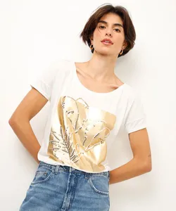 blusa de viscose folhagem metalizada off white PP