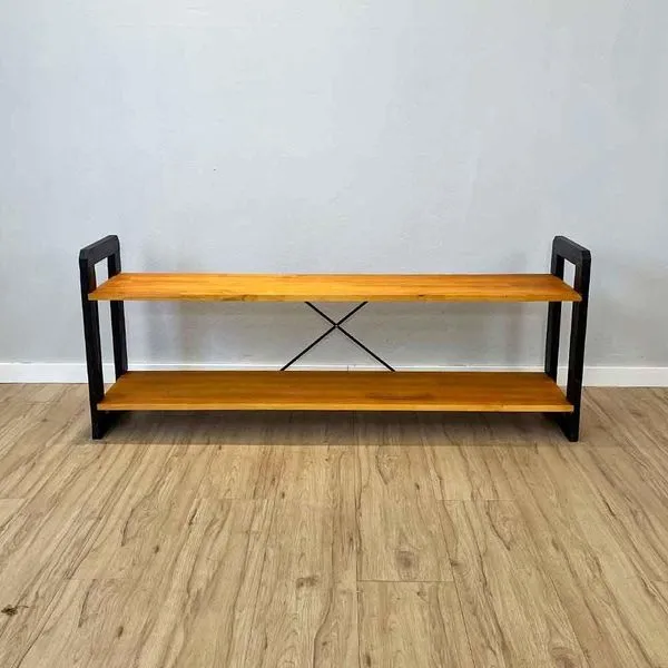 Rack de TV Linea 141,5CM Madeira Pinus Carvalho e Preto Artfactory Design