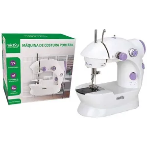 Máquina de Costura Portátil Mini Santana com Pedal Linha Reta Branco 110V e 220V Máquina de Costura Portátil Mini Santana Pedal Linha Reta Branco 110V 220V