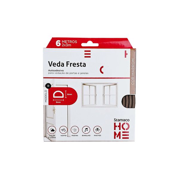 Veda Fresta Auto Adesivo Modelo D 2x3mm x 6m Stamaco Veda Fresta Auto Adesivo Modelo "D" 2x3mm x 6m Marrom