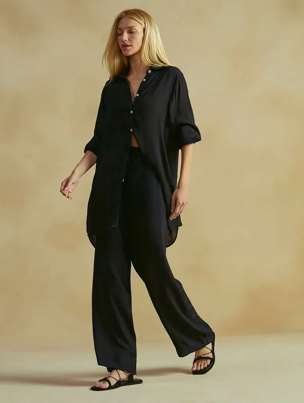 Calça Pantalona Lisos Shantung PRETO G