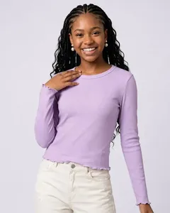 Blusa Juvenil Canelada Frufru Manga Longa Lilás 14