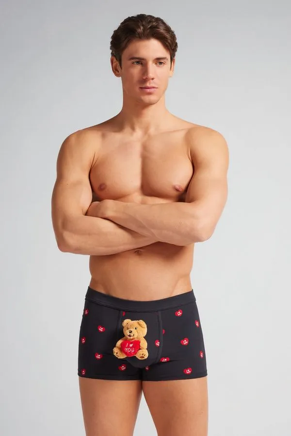 Cueca Boxer Com Pelúcia De Ursinho Em Algodão Supima - Azul EG