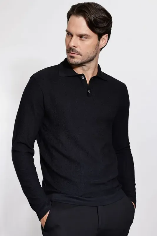 Polo Manga Longa Tricot Traveller Preto - GG