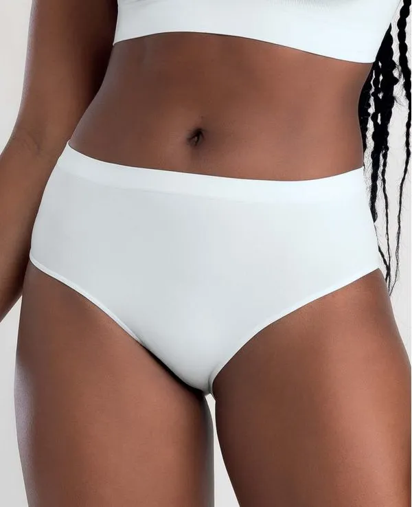 CALCINHA CINTURA ALTA MICROFIBRA SEM COSTURA SEAMLESS BRANCO GG