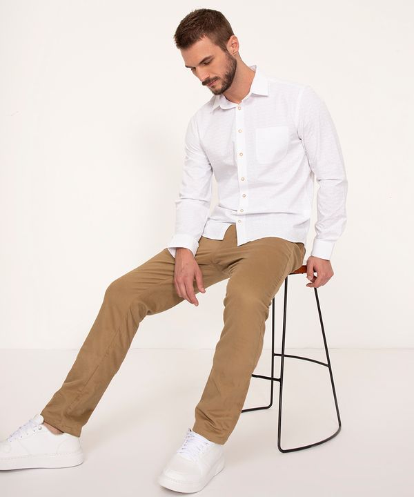 camisa de algodão manga longa com bolso folhagem branco M