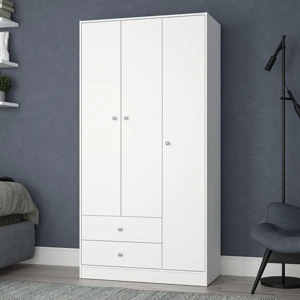 Guarda-roupa Gandu 91cm 3 Portas 2 Gavetas Branco
