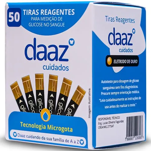 Tiras Reagentes para Medição de Glicose Glicoo Daaz 50 Unidades