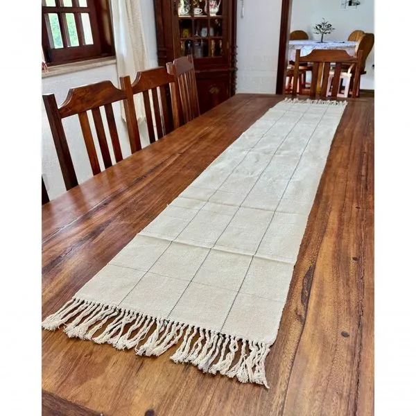 Caminho de Mesa Grid Tear Artesanal Algodão 2M X 40cm Cinza Tear Brasil Caminho de Mesa Grid Artesanal Algodão 2M X 40cm Cinza Tear Brasil