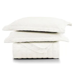 Kit Colcha Cobre Leito Scarpa Plissê l Seersucker 3 Peças Maciez E Leveza Textura Palha Marfim