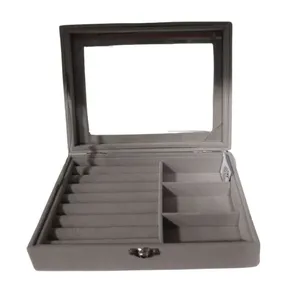 Porta Joias BM36 Com Divisórias E Proteção De Vidro 15x20 Cinza BM362787 (MP)