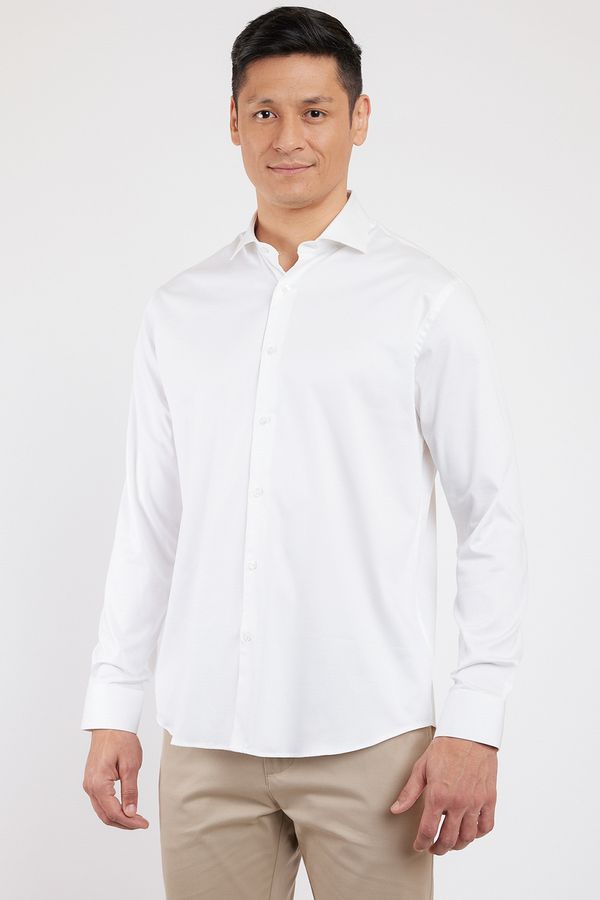 Camisa Manga Longa Slim em Cetim Com Elastano Branco - M