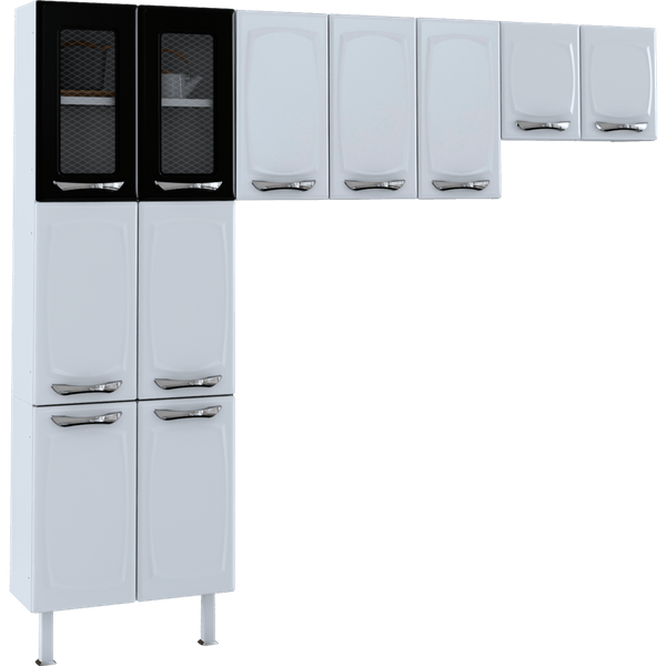Cozinha de Aço Colormaq Leblon, 3 Peças, 11 portas, em Aço e Vidro Preto