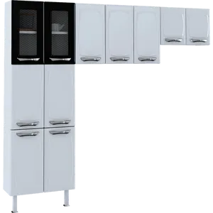 Cozinha de Aço Colormaq Leblon, 3 Peças, 11 portas, em Aço e Vidro Preto