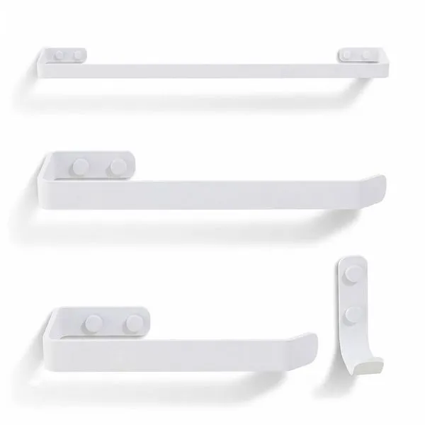 Kit 4 Acessórios para Banheiro com Toalheiro Gancho e Papeleira Metal Pintura Eletrostática Branco Home Design Kit 4 Acessórios para Banheiro Toalheiro Gancho Papeleira Branco Home Design