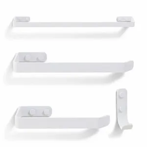 Kit 4 Acessórios para Banheiro com Toalheiro Gancho e Papeleira Metal Pintura Eletrostática Branco Home Design Kit 4 Acessórios para Banheiro Toalheiro Gancho Papeleira Branco Home Design