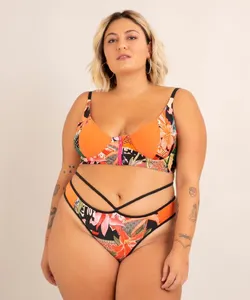 biquíni plus size calcinha tanga strap estampado carioca proteção uv50+ além dos mares rio de janeiro ludmilla laranja GG3