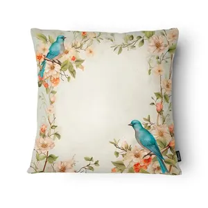 Capa Almofada Flores E Pássaros Azuis Microfibra 43x43cm PAS2402 - Tuti Gottô