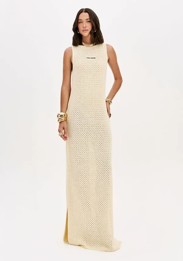 Vestido Super Midi De Tricô Com Bordado Amarelo M
