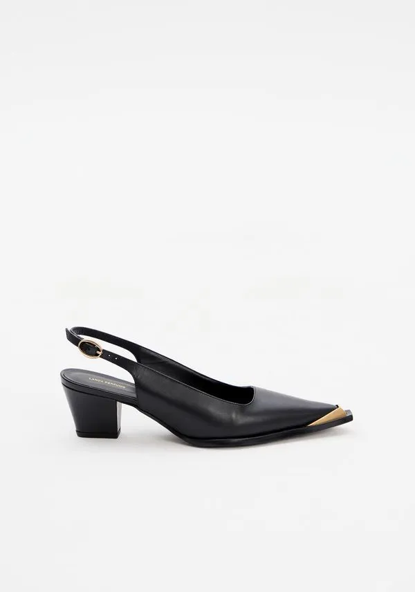 Scarpin Slingback Couro Com Biqueira Preto 36