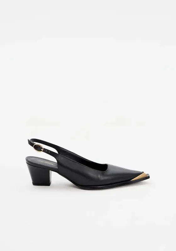 Scarpin Slingback Couro Com Biqueira Preto 35