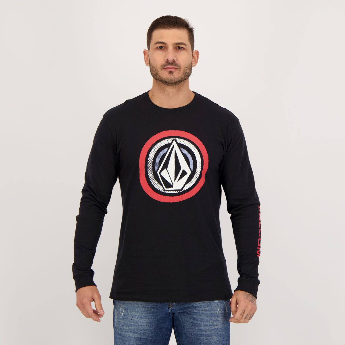 Camiseta Volcom Stonezeye Preta Manga Longa