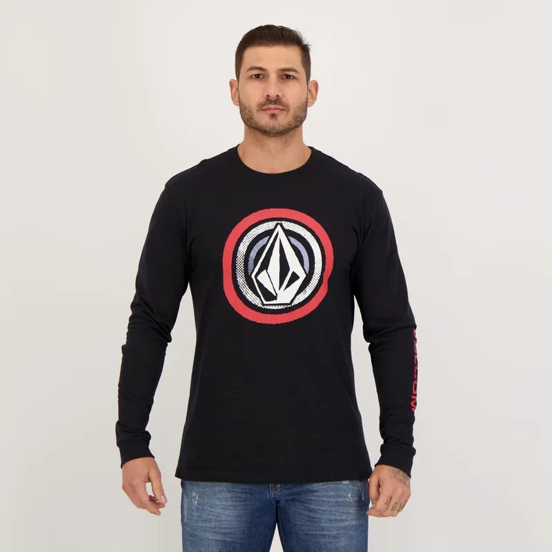 Camiseta Volcom Stonezeye Preta Manga Longa