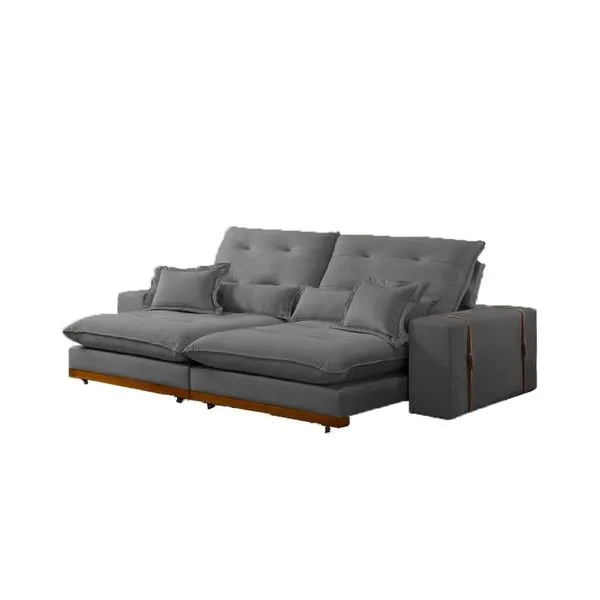 Sofá Retrátil e Reclinável Toronto Mola Ensacada Pillow Top 2,90m Veludo Chumbo - D'Vitrine