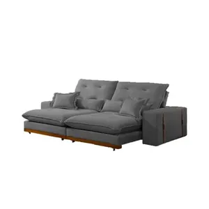 Sofá Retrátil e Reclinável Toronto Mola Ensacada Pillow Top 2,90m Veludo Chumbo - D'Vitrine