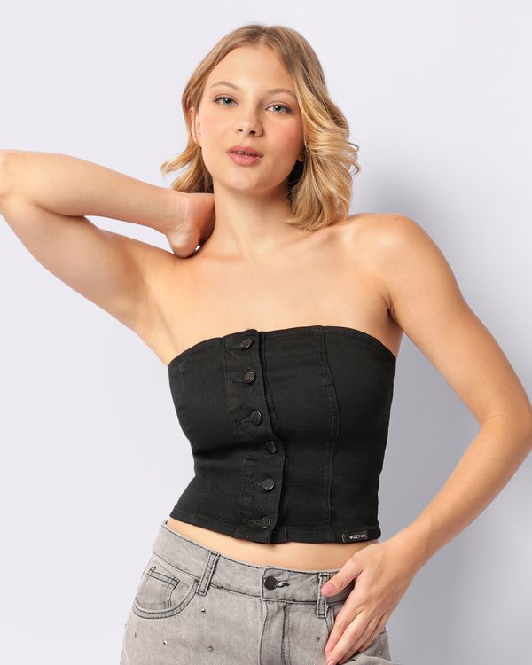 Blusa Sarja Feminina Tomara Que Caia Vizz Com Botões Preta M