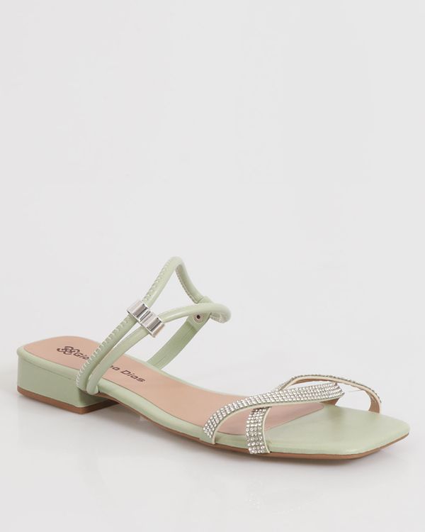 Sandália Feminina Tiras Strass Salto Bloco Verde 35