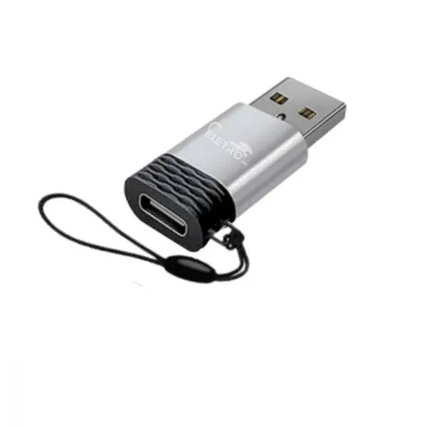 Adaptador USB Tipo-C Fêmea para USB 2.0 Macho EL-3116 5V 2.4A Prata Eletromex Adaptador USB Tipo-C Fêmea para USB 2.0 EL-3116 Prata Eletromex