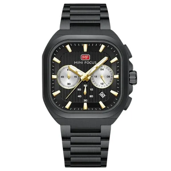 Relógio de Pulso Masculino Analógico de Quartzo Pulseira de Aço Inox Ponteiros Luminosos Preto Mini Focus Relógio de Pulso Masculino Analógico Aço Inox Ponteiros Luminosos Preto Mini Focus