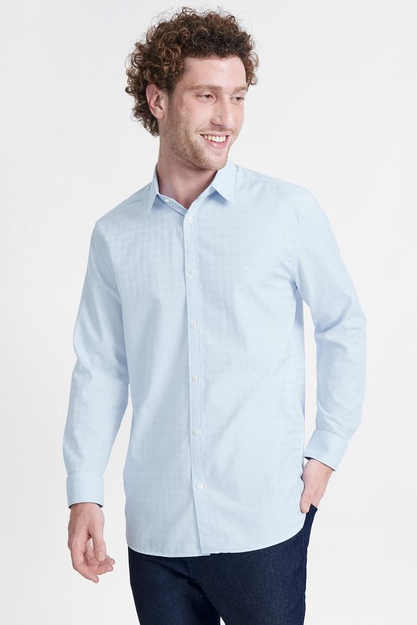 Camisa Manga Longa Cosmo Regular Fio 60 Egípcio Branco Com Azul Claro - M