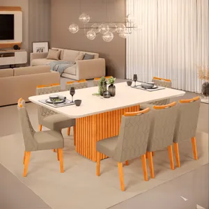 Conjunto Sala de Jantar Canes Tampo MDF 8 Cadeiras 200X30 Cedro / Off-White