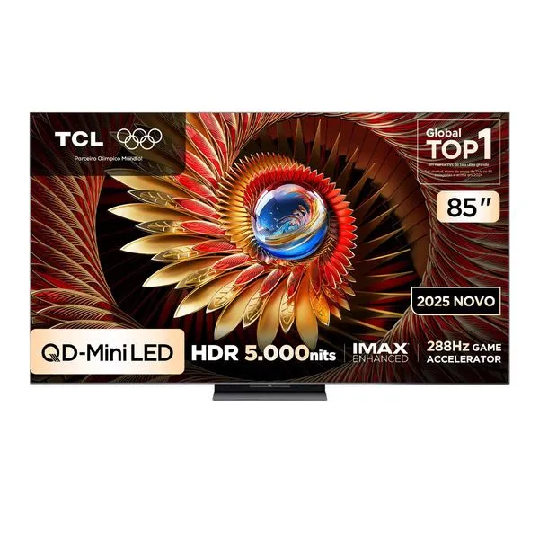Smart TV 85 Polegadas 4K 85C8K QD-Mini LED 144Hz Google TV Zero Border TCL Cinza / Bivolt