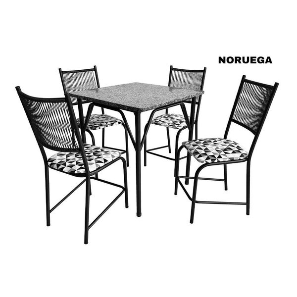 Mesa de Jantar Quadrada Famais Noruega com 4 Cadeiras Preto
