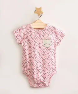 body infantil estampado poá e coelho manga curta off white 12-18