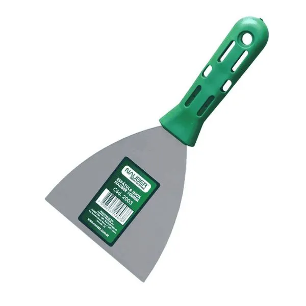 Espátula Inox Nauber Lisa Tamanho:100MM para Acabamento com Cabo PVC Emborrachado Verde Nauber Espátula Inox Nauber Lisa Tamanho:100MM com Lâmina em Aço Inox e Cabo PVC Emborrachado Verde Nauber
