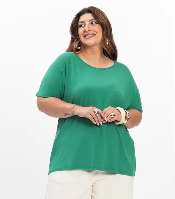 Blusa Manga Curta Feminina Plus Size Secret Glam Verde Plus G4