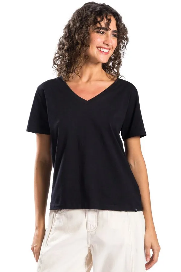Blusa Básica Gola v Egípcia Premium Preta PRETA/M