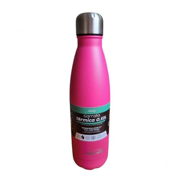 Garrafa Térmica De Inox Parede Dupla 520ml Plasvale Rosa
