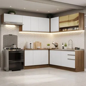 Armário de Cozinha Completa de Canto 469cm Rustic/Branco Glamy Madesa 01 Rustic/Branco