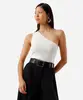 regata feminina de tricot ombro único canelada off white PP